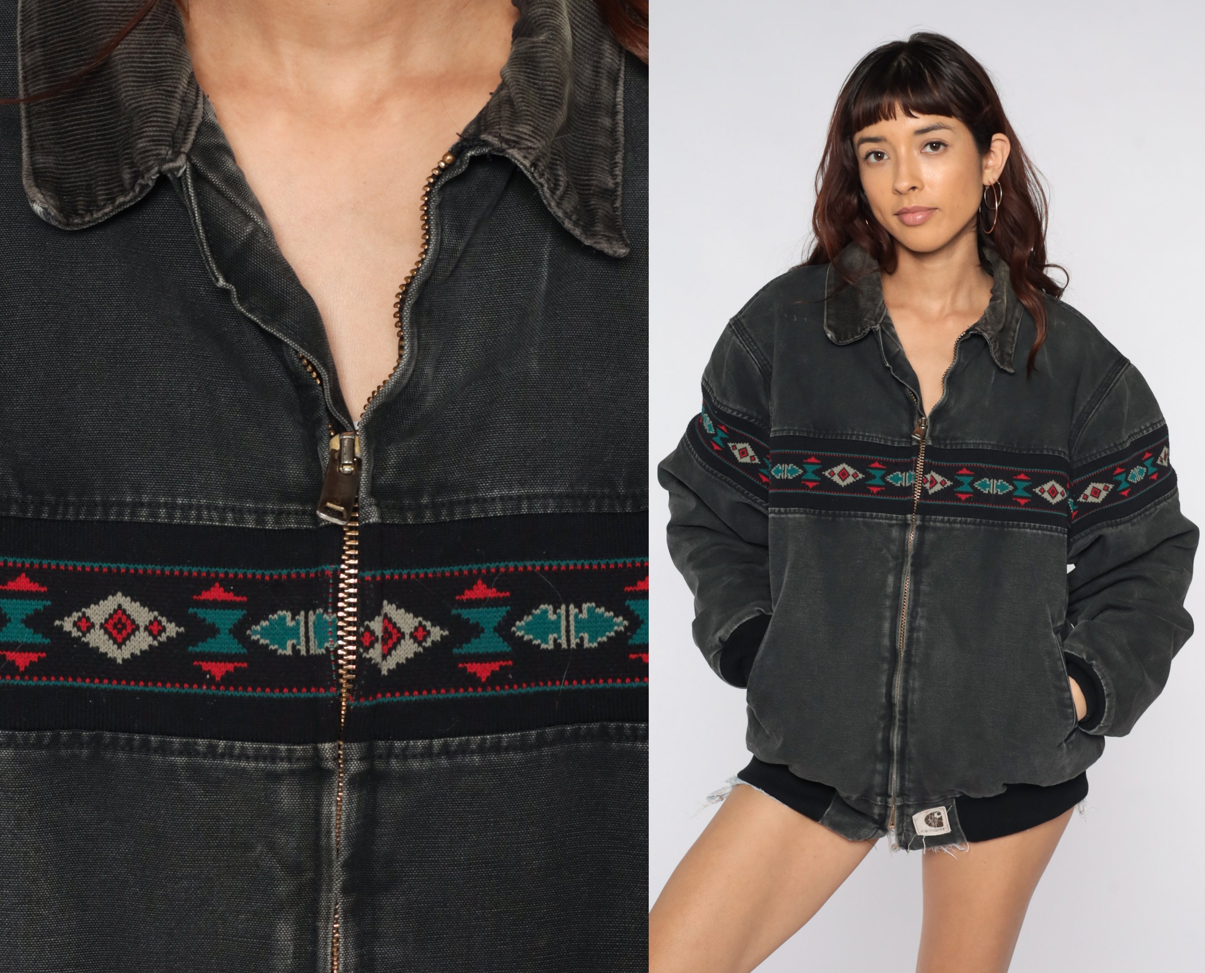 Southwestern Carhartt Jacket Black Bomber Jacket 90s Coat - Etsy