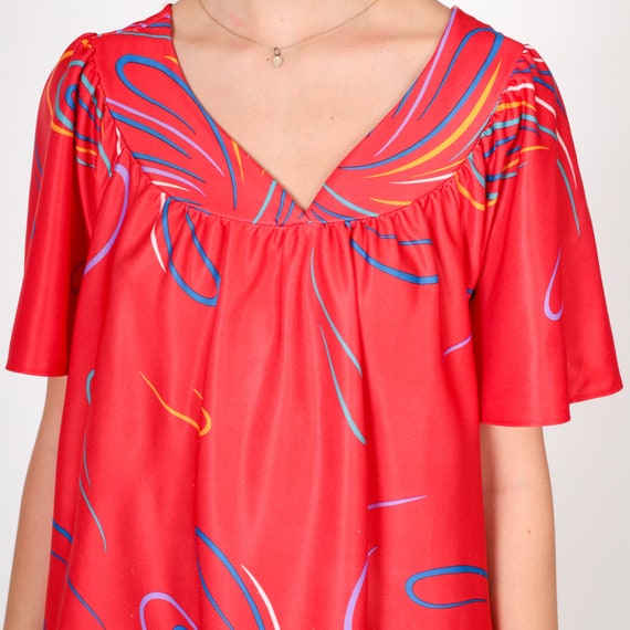 80s Lounge Dress Red Mini Tent Dress Abstract Flo… - image 5