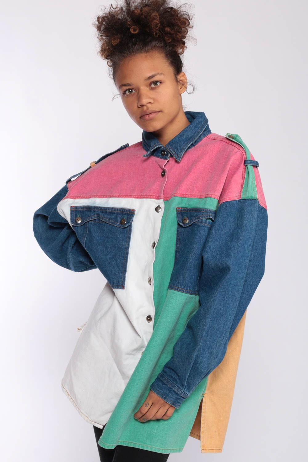 color block button down shirt