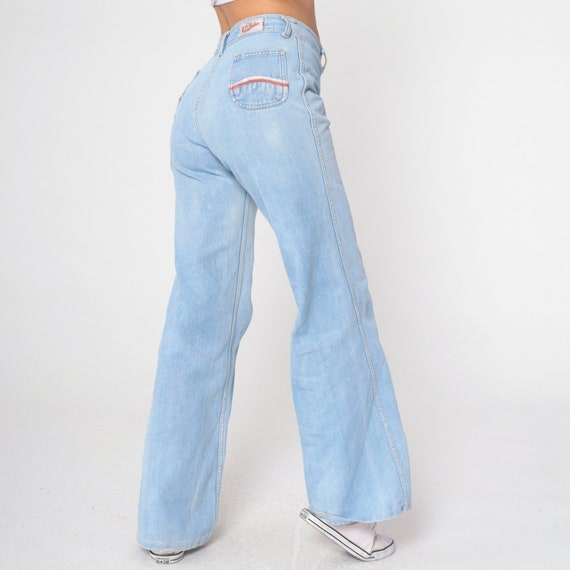 70s Bell Bottom Jeans Light Blue Denim Pants Landlubber High Waisted Rise Bellbottoms Retro Hippie Flares Flared Leg Vintage 1970s Small 30