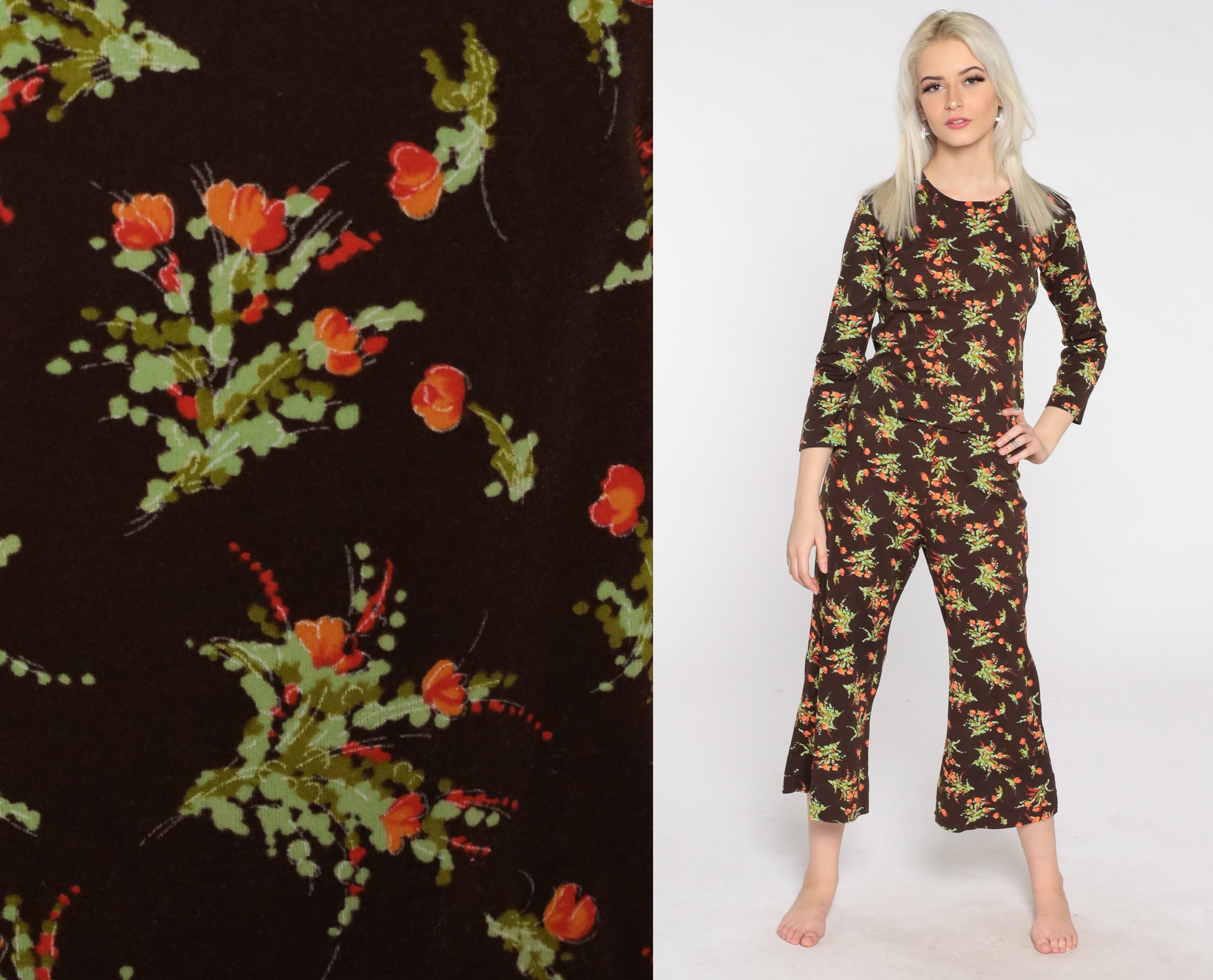 70s Two Piece Set Vintage Floral Outfit 