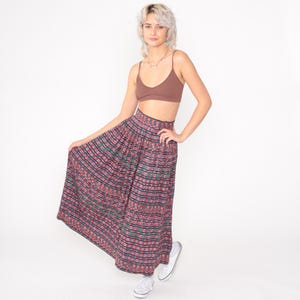 Vintage Silk Skirt 80s Oscar de la Renta Colorful Geometric Print High Waist Psychedelic Southwest Full Midi 1980s ODLR Extra Small xs
