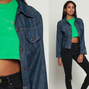 Dark Denim Jacket Vintage 70s Jean Button Up Boho Blue Western 1970s Oversize Hipster Coat Biker Trucker Oversized Extra Small xs