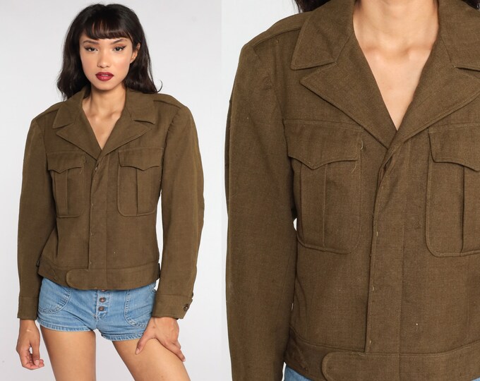 WW2 Wool Army Jacket 40s Military Jacket Brown Cropped Army Jacket WWII