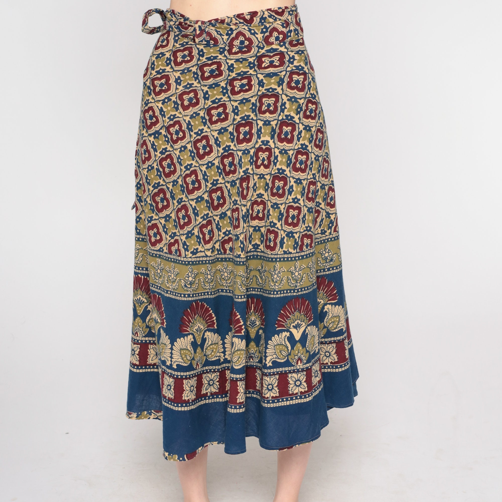 Indian Wrap Skirt Blue Floral Skirt Hippie Boho Midi Cotton Bohemian ...