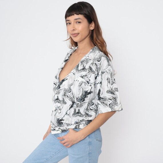 Marbled Swirl Shirt 90s Black White Double Breast… - image 3