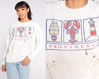 Providence Sweatshirt 90s Rhode Island Sweatshirt Lobster Paint Splatter Distressed Pullover Graphic Vintage 1990s Large