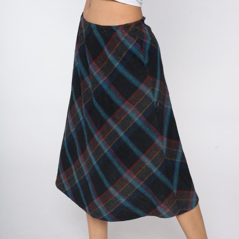 Wool Plaid Skirt 70s Tartan Skirt Midi Kilt School Girl Black Blue High Waist Checkered Retro Vintage Lolita Red Medium Large image 4