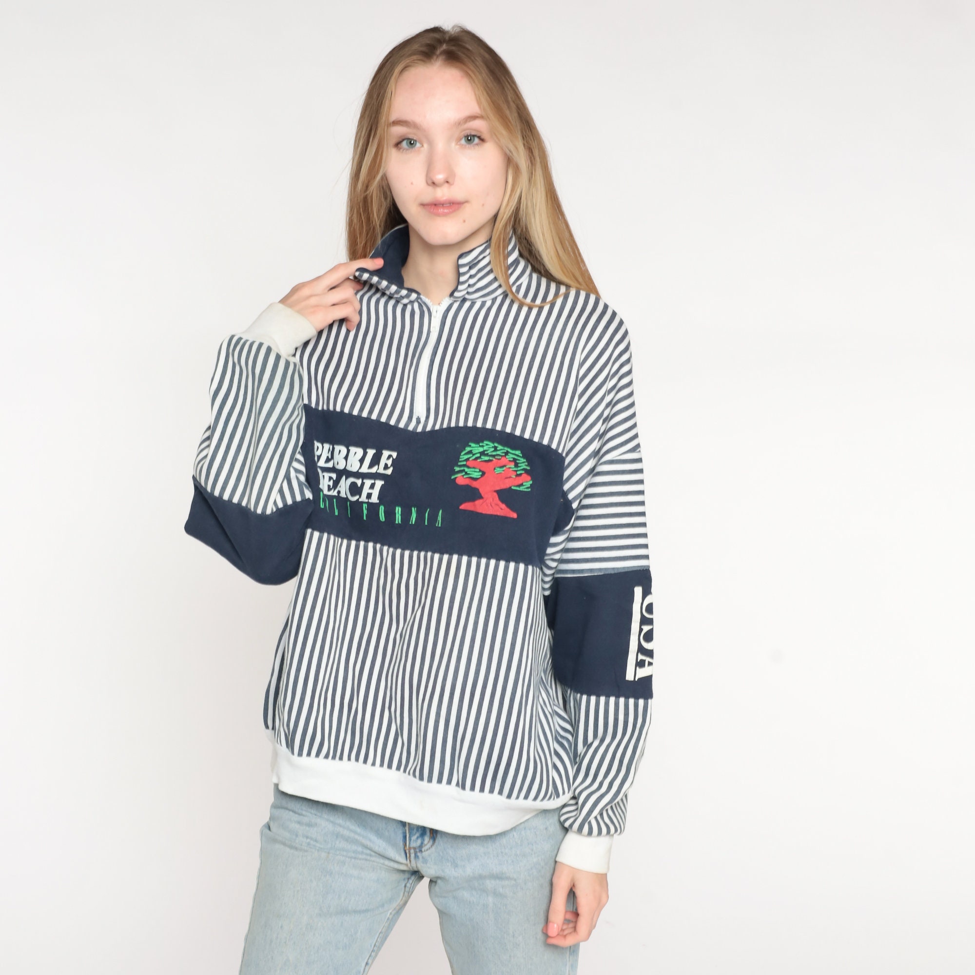 Pebble Beach California Shirt Half Zip Sweatshirt 80s 90s Pullover