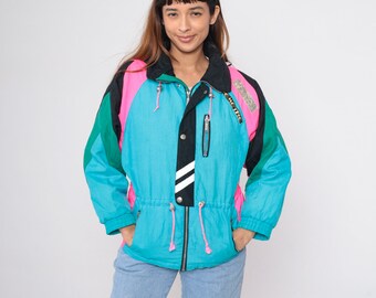 Demetre Ski Jacket 80s 90s Turquoise Color Block Hot Pink Black Winter Coat Puffy Jacket Puffer Coat Neon 1990s Vintage Puff Jacket Small