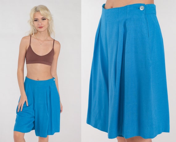 Blue Wide Leg Shorts 90s Trouser Shorts Culottes Liz Claiborne Shorts Baggy High Waisted Bermuda Shorts Basic Summer Vintage 1990s Medium
