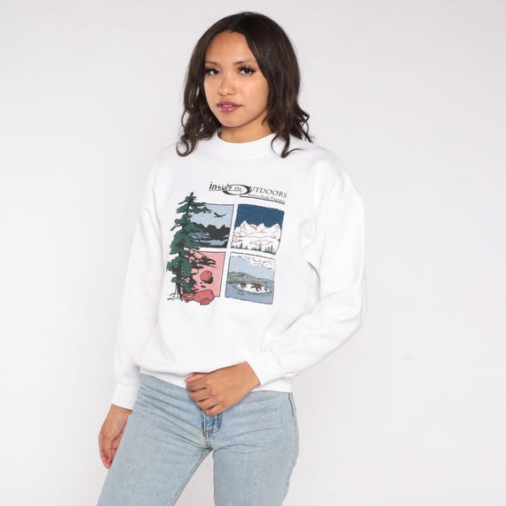 90s Nature Sweatshirt White Outdoor Education Science Study Program Inside The Outdoors Camping Hiking Adventure Crewneck Wildlife Large 14