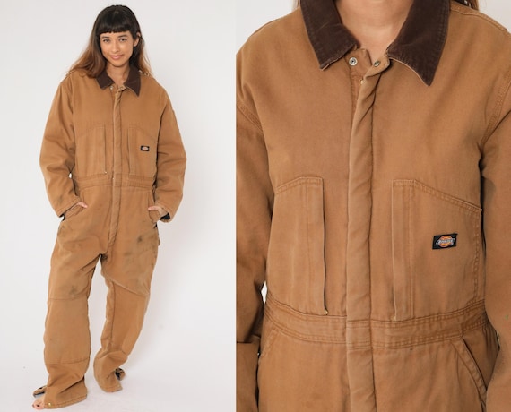 Dickies Insulated Coveralls Workwear Jumpsuit Y2K Brown Boiler Suit Corduroy Collar Long Sleeve Pants Work Wear Vintage 00s Men's Large L