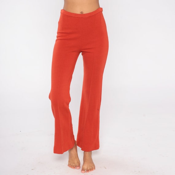 Red-Orange Wool Pants 70s Bell Bottom Trousers Mo… - image 3