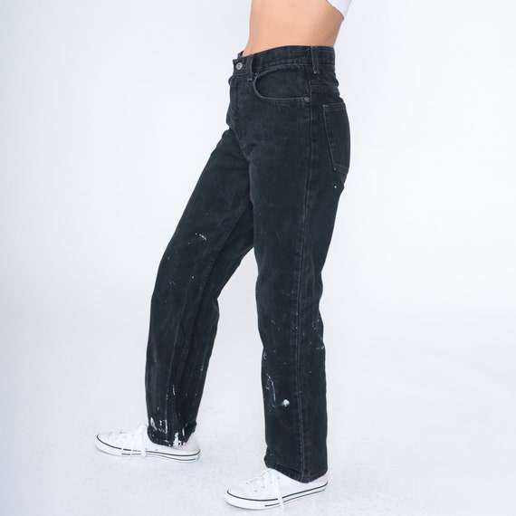 90s Black Jeans Paint Splatter Jeans Mid Rise Str… - image 3