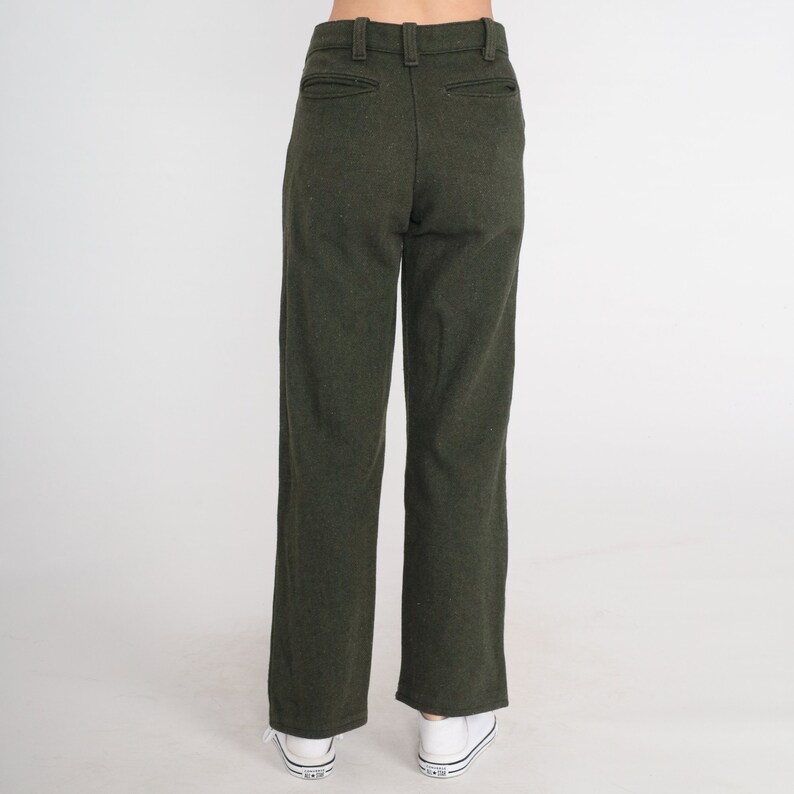 Wool Blend Trousers Olive Green Pants 80s Straight Leg Trousers High Waisted 1980s Vintage Small 28 image 6