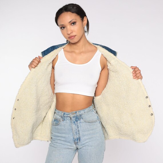 Denim Shearling Vest 70s Sherpa Denim Vest Retro … - image 6