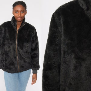 Namaakbontjas grijs-zwart nepbont jas Vegan Vintage jaren &#39;80 Boho Jas Boho Harige Zip Up Boho Bomber jaren &#39;90 Klein Medium