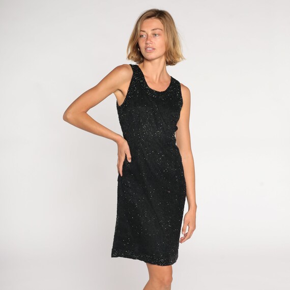 Black Beaded Dress 90s Silk Mini Dress Party Form… - image 2