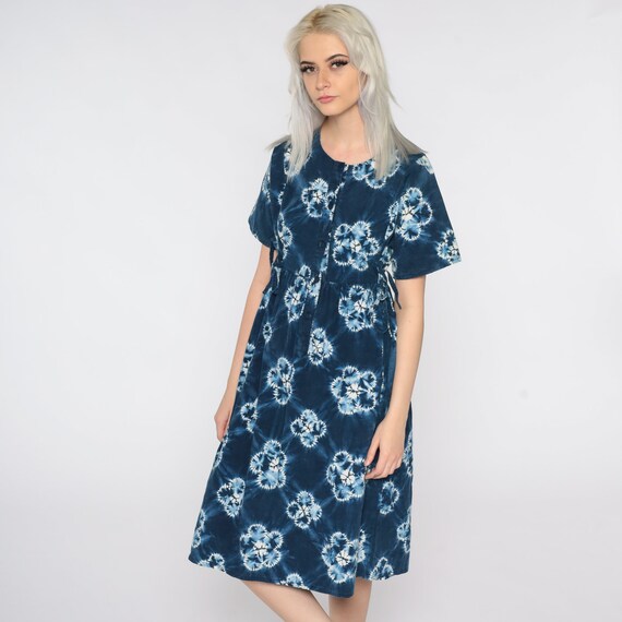 Tie Dye Dress 90s Grunge Dress Blue Floral Hippie… - image 4