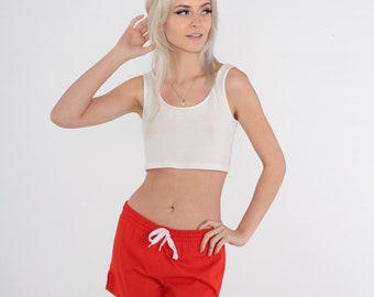 Pantaloncini da jogging anni '80, stile delfino rosso, pantaloncini corti da palestra retrò, con coulisse in vita, da allenamento, anni '80, atletici, vintage, taglia piccola S