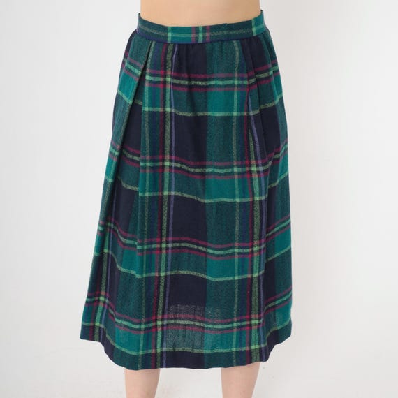 Vintage Pleated Plaid Skirt 80s Teal Wool Skirt Fuchsia Pink Blue Green Midi Dark Academia Skirt Checkered High Waisted 1980s Small S