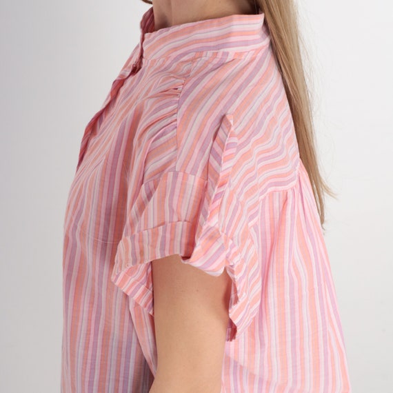 Pink Striped Shirt 80s 90s Half Button Up Blouse … - image 5