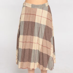 Plaid Midi Skirt 70s Wool Blend School Girl Skirt Tan Checkered Tartan High Waisted Preppy Uniform Brown Retro Vintage 1970s Small S 27 image 8