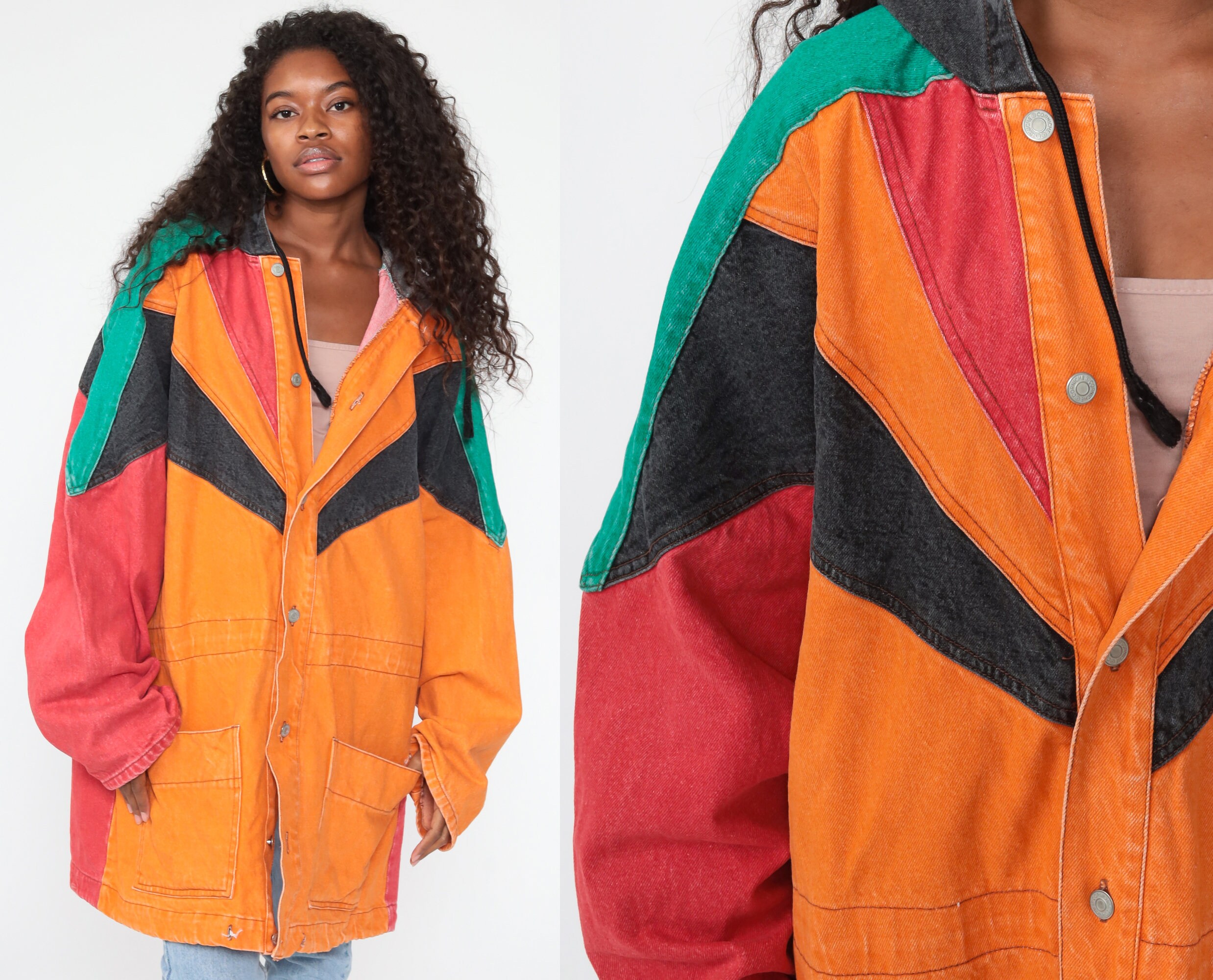 90s color block denim jacket