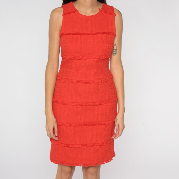 Orange Mini Dress Fringe Trim Sheath Dress Y2K Co… - image 9