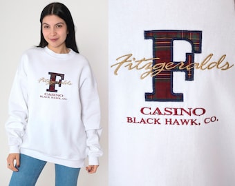 Fitzgeralds Black Hawk Casino Sweatshirt 90s Colorado Shirt Graphic White Pullover Crewneck Drop Shoulder 1990s Vintage Retro Extra Large xl