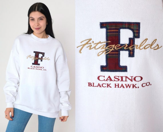 Fitzgeralds Black Hawk Casino Sweatshirt 90s Colorado Shirt Graphic White Pullover Crewneck Drop Shoulder 1990s Vintage Retro Extra Large xl