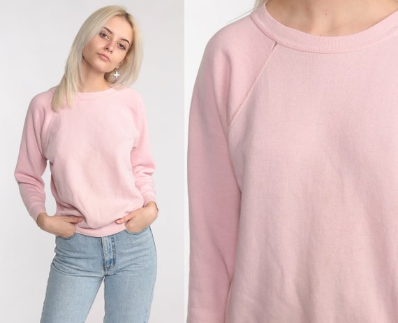 Pink Crewneck Sweatshirt 80s Sweatshirt 