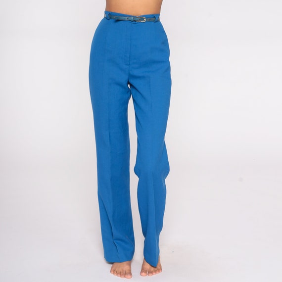 70s Wide Leg Pants -- 1970s Blue Trousers Creased Str… - Gem