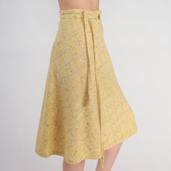Checkered Wrap Skirt 60s Yellow Midi Skirt Retro … - image 4