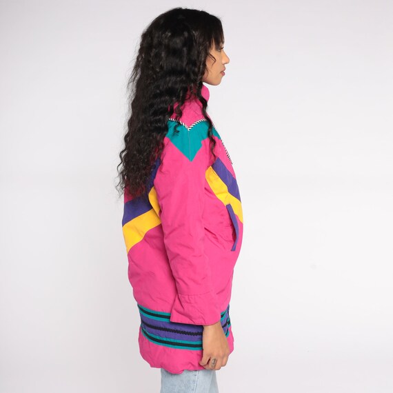 Neon Ski Jacket 80s Puffer Bright Pink Retro Abstract… Gem