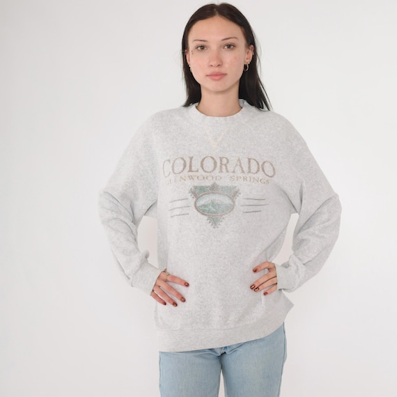 Vintage Fleece Colorado Sweatshirt Glenwood Springs Graphic Mountain Ski Resort Sweatshirt 90s Heather Grey Sweater Ski 1990s Skiing Large L