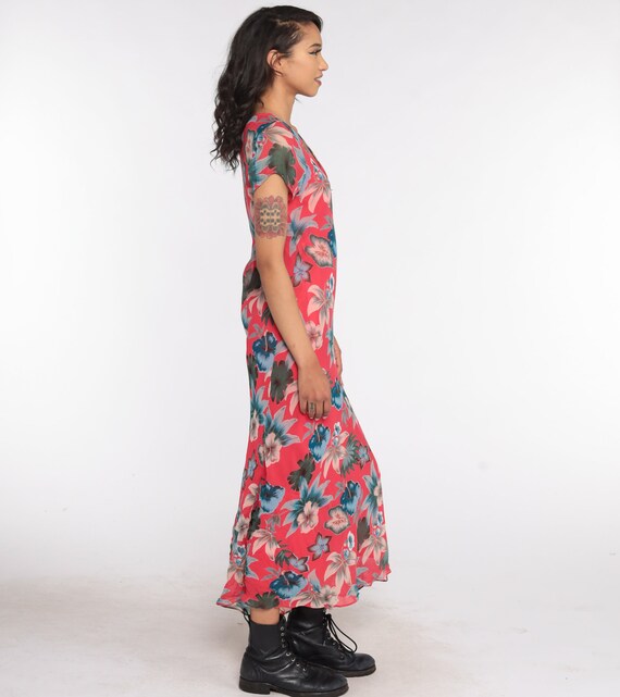 Floral Sheath Dress 90s Floral Dress Pink Boho Ma… - image 4