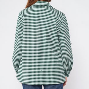 70s Checkered Blouse Button up Shirt Green White Houndstooth Check Print Top Collared Long Sleeve Longline Mod Vintage 1970s Extra Large xl image 8