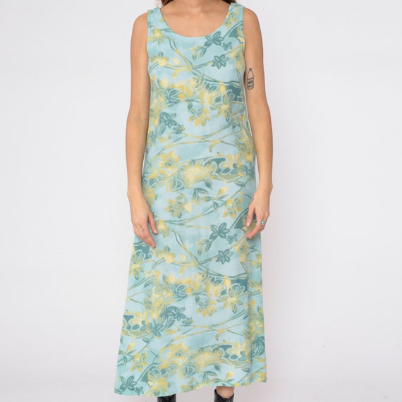 Seafoam Floral Dress 90s Side Slit Maxi Dress Ret… - image 9