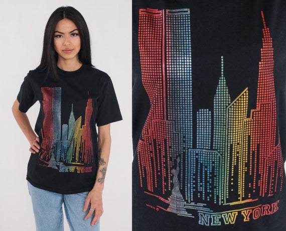 New York Shirt 90s NYC T-Shirt Colorful Shiny Cit… - image 1