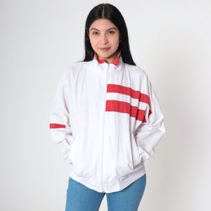 90s Striped Windbreaker Jacket White Red Warmup Track JacketVintage 1990s Streetwear Retro Zip Up Athleisure Oversized Small