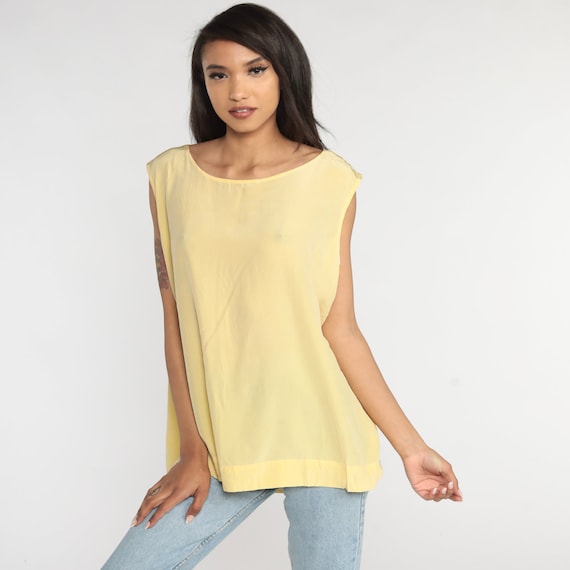 Silk DVF Shirt 90s Yellow Sleeveless Shirt Diane Von Furstenberg Tank Top Plain Simple Chic Minimalist Designer Blouse Vintage 1990s xxl 2xl