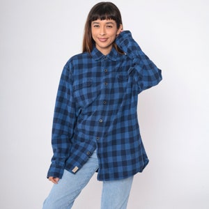 Camisa a cuadros estilo búfalo, años 90, camisa con botones, azul, negra, retro, a cuadros, manga larga, algodón grueso, vintage, años 90, para hombre, talla extra grande, talla XL, talla alta