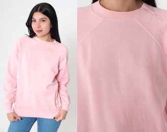 Baby Pink Crewneck Sweatshirt 80s Sweatshirt Raglan Sleeve Plain Long Sleeve Shirt Slouchy 1980s Vintage Blank Sweat Shirt Medium