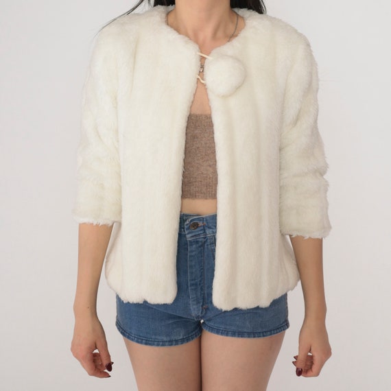 White Faux Fur Jacket 90s Open Front Coat Boho Po… - image 7