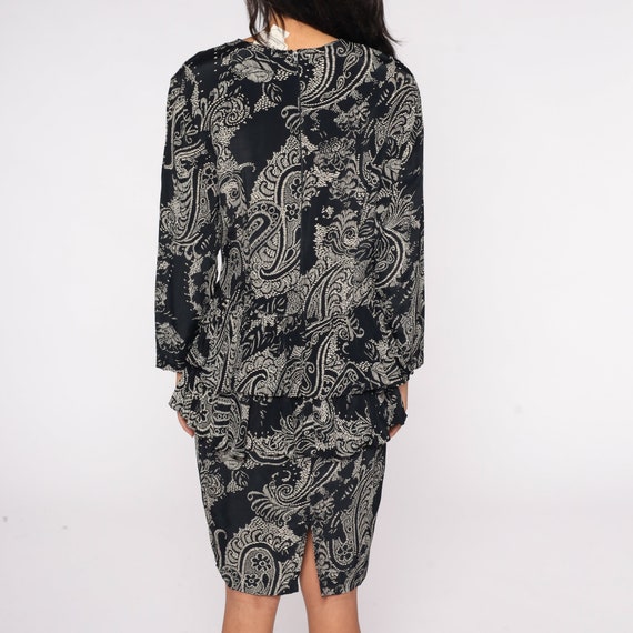 80s Floral Paisley Dress Black and White Peplum D… - image 7