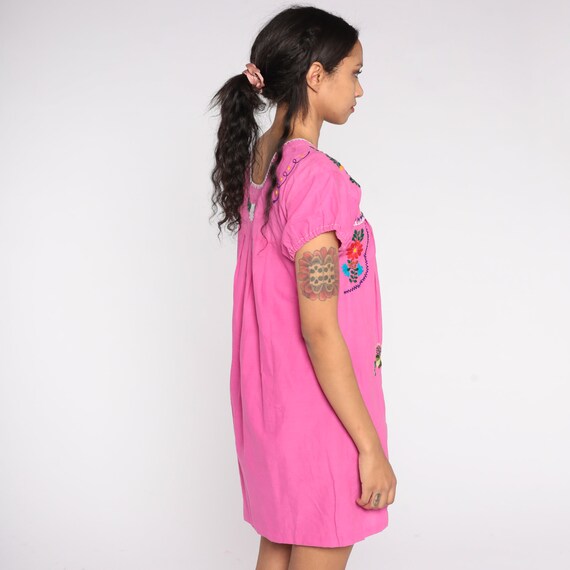 Pink Mexican Dress 90s Rainbow Floral Embroidered… - image 5