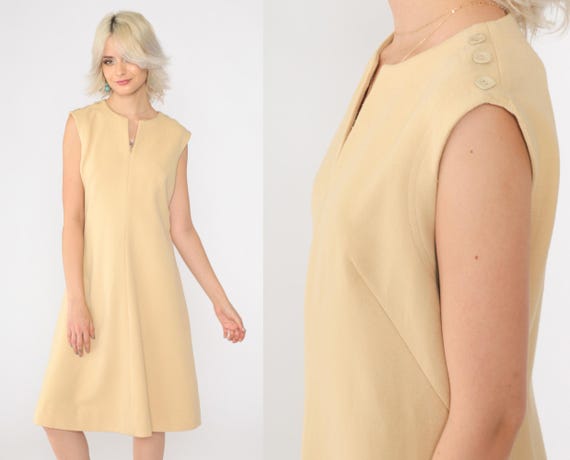 60s Mod Mini Dress Beige Shift Dress Knit Sleeveless Dress Retro Gogo Sixties Twiggy Plain Basic Minidress Vintage 1960s Medium Etsy Canada