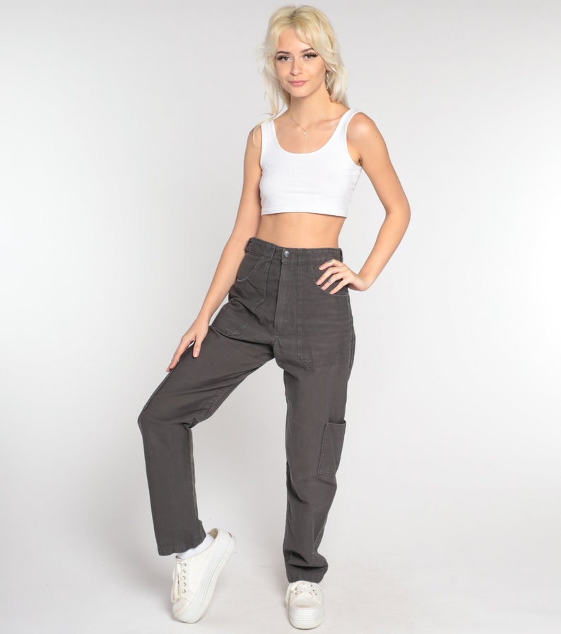 Grey Cargo Pants Y2k Straight Leg Pants Workwear Work Pants High Waisted Rise Streetwear Normcore Basic Vintage 00s Johnson Small S image 3